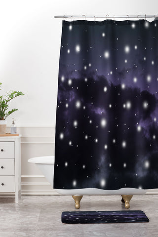 Anita's & Bella's Artwork Purple Midnight Blue Cosmos 1 Shower Curtain And Mat