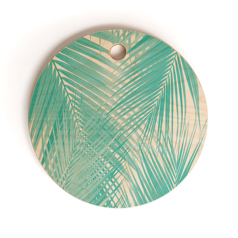 Anita's & Bella's Artwork Soft Turquoise Palm Leaves Dream Cutting Board Round