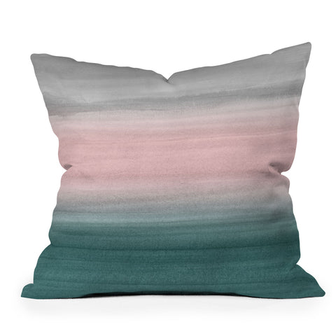Anita's & Bella's Artwork Teal Blush Gray Watercolor Outdoor Throw Pillow