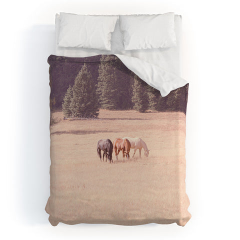 Ann Hudec Montana Horses Duvet Cover