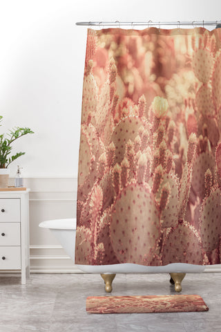 Ann Hudec Rose Gold Cactus Shower Curtain And Mat