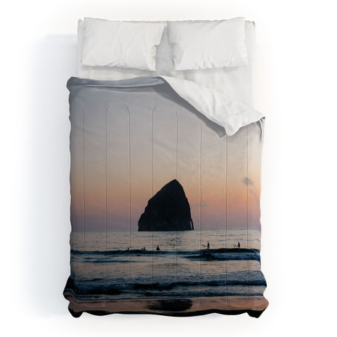 Ann Hudec Sunset Surfers Oregon Coast Comforter