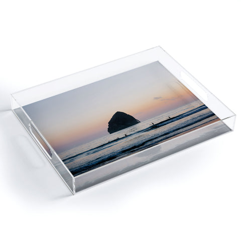 Ann Hudec Sunset Surfers Oregon Coast Acrylic Tray