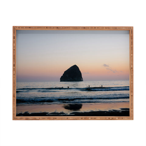 Ann Hudec Sunset Surfers Oregon Coast Rectangular Tray
