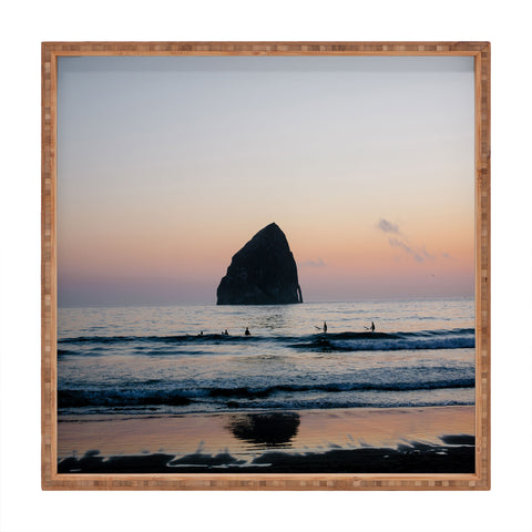 Ann Hudec Sunset Surfers Oregon Coast Square Tray