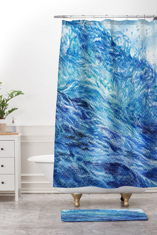 Anna Shell Blue wave Shower Curtain And Mat