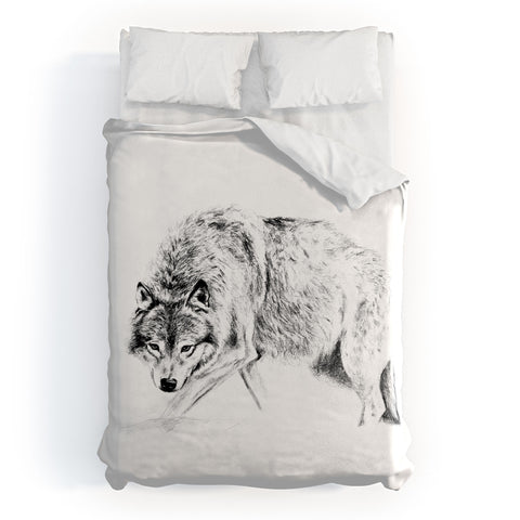 Anna Shell Crouching wolf pencil Duvet Cover