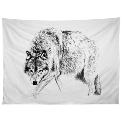 Anna Shell Crouching wolf pencil Tapestry