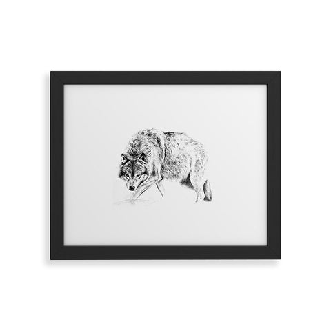 Anna Shell Crouching wolf pencil Framed Art Print