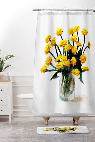 Anna Shell Dandelions watercolor Shower Curtain And Mat
