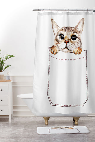 Anna Shell Pocket cat Shower Curtain And Mat