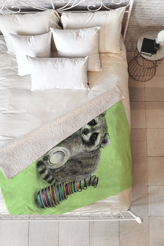 Anna Shell Raccoon Fleece Throw Blanket