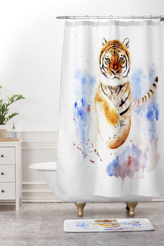 Anna Shell Tiger in snow Shower Curtain And Mat