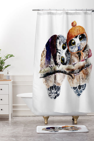 Anna Shell Winter owls Shower Curtain And Mat