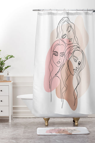 Anneamanda girl friends one line drawing Shower Curtain And Mat