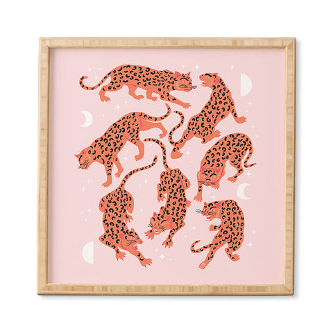 Anneamanda leopards in pink moonlight Framed Wall Art