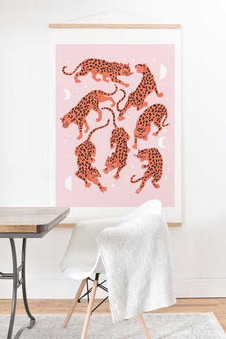 Anneamanda leopards in pink moonlight Art Print And Hanger