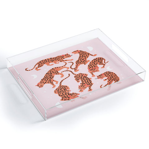 Anneamanda leopards in pink moonlight Acrylic Tray