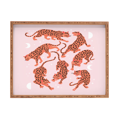 Anneamanda leopards in pink moonlight Rectangular Tray