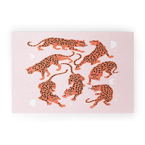Anneamanda leopards in pink moonlight Welcome Mat