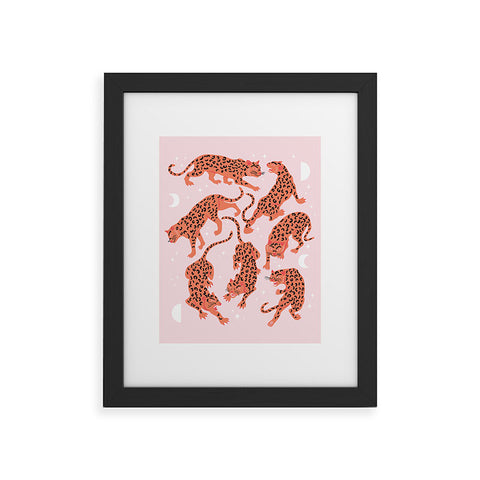 Anneamanda leopards in pink moonlight Framed Art Print