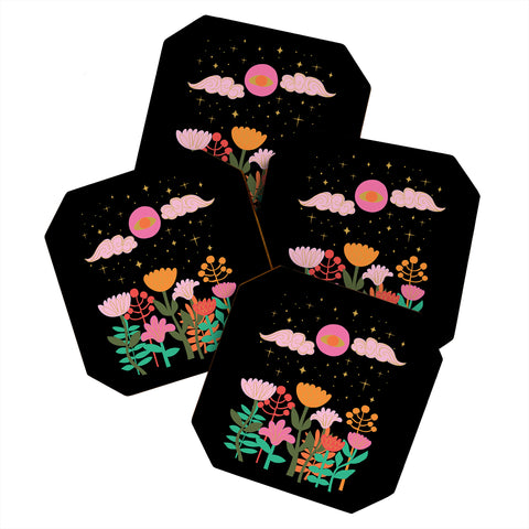 Anneamanda pink moon garden Coaster Set