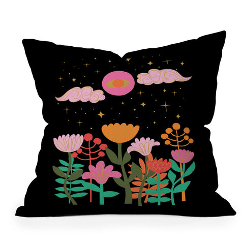 Anneamanda pink moon garden Throw Pillow