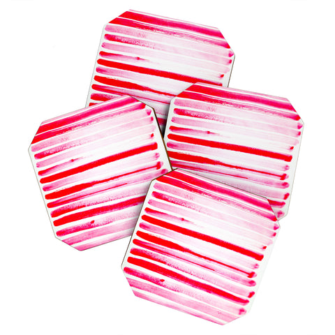 ANoelleJay Christmas Candy Cane Red Stripe Coaster Set
