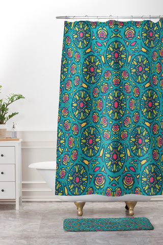 Arcturus Cyan Bubbles Shower Curtain And Mat