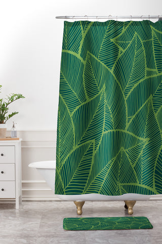 Arcturus Lime Green Leaves Shower Curtain And Mat