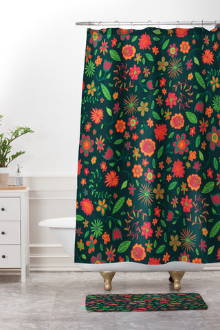 Arcturus Spring Florals Green Shower Curtain And Mat