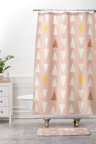 Avenie Abstract Arrows Pink Shower Curtain And Mat