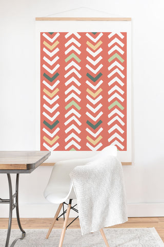 Avenie Abstract Chevron Coral Art Print And Hanger