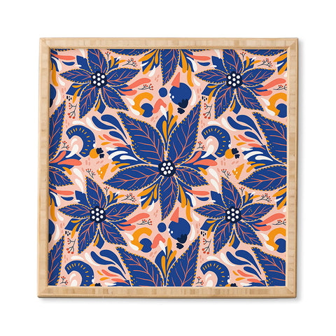 Avenie Abstract Floral Pink and Blue Framed Wall Art