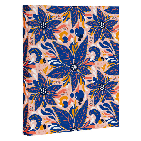Avenie Abstract Floral Pink and Blue Art Canvas
