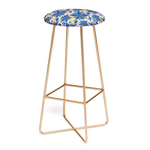 Avenie Abstract Floral Pink and Blue Bar Stool