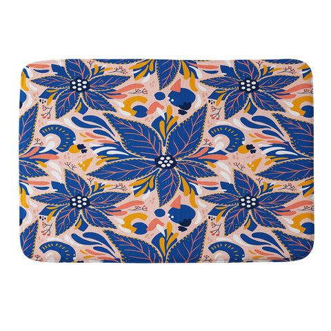 Avenie Abstract Floral Pink and Blue Memory Foam Bath Mat