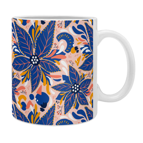 Avenie Abstract Floral Pink and Blue Coffee Mug