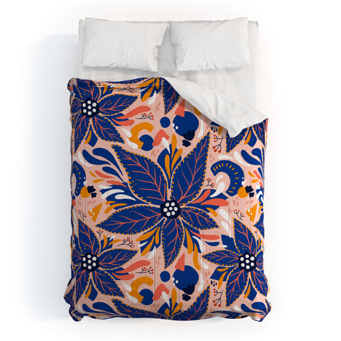 Avenie Abstract Floral Pink and Blue Comforter