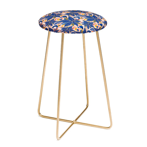 Avenie Abstract Floral Pink and Blue Counter Stool