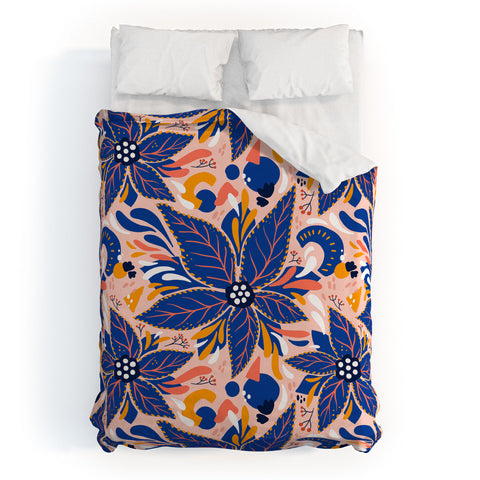 Avenie Abstract Floral Pink and Blue Duvet Cover