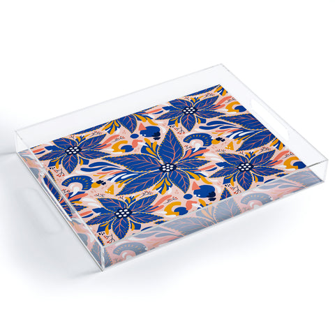 Avenie Abstract Floral Pink and Blue Acrylic Tray