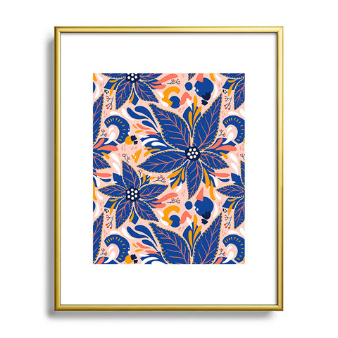 Avenie Abstract Floral Pink and Blue Metal Framed Art Print
