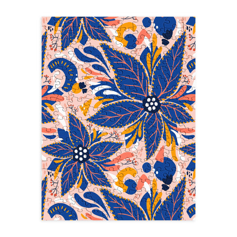 Avenie Abstract Floral Pink and Blue Puzzle