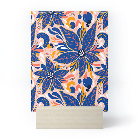 Avenie Abstract Floral Pink and Blue Mini Art Print