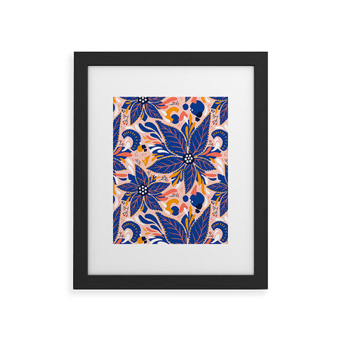 Avenie Abstract Floral Pink and Blue Framed Art Print