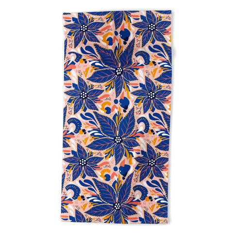 Avenie Abstract Floral Pink and Blue Beach Towel