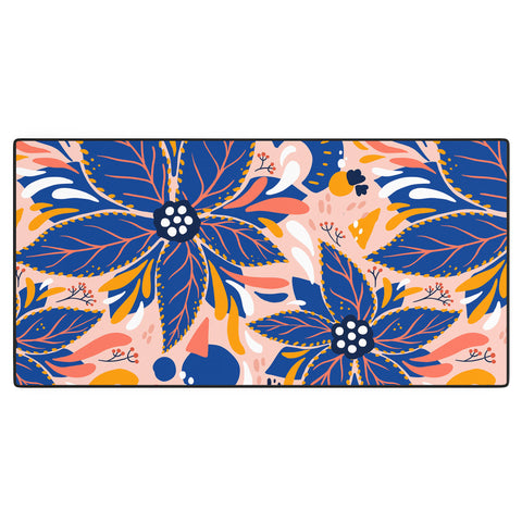 Avenie Abstract Floral Pink and Blue Desk Mat