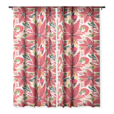 Avenie Abstract Floral Poinsettia Red Sheer Non Repeat