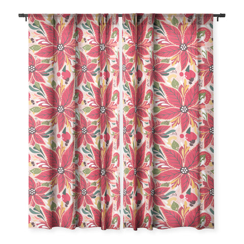 Avenie Abstract Floral Poinsettia Red Sheer Window Curtain